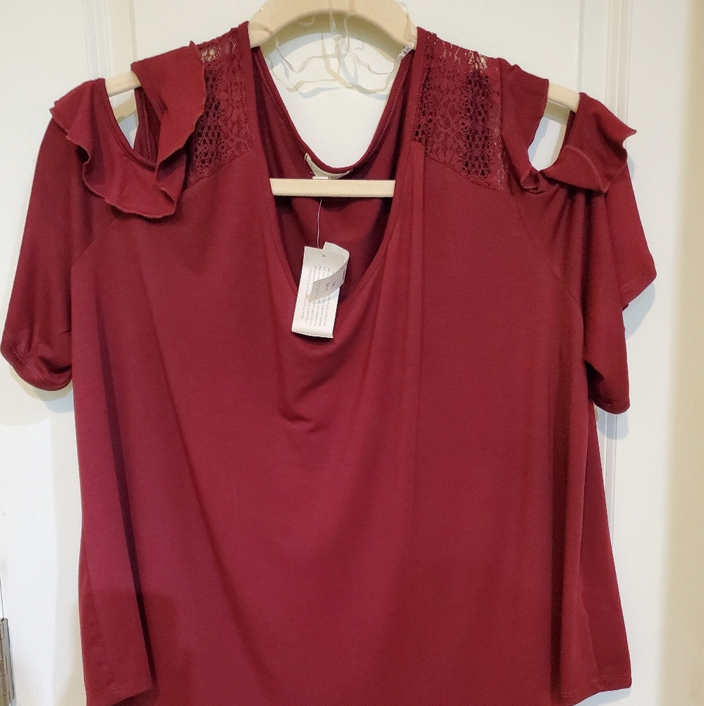 NWT Loralette Burgundy Shirt With Lace